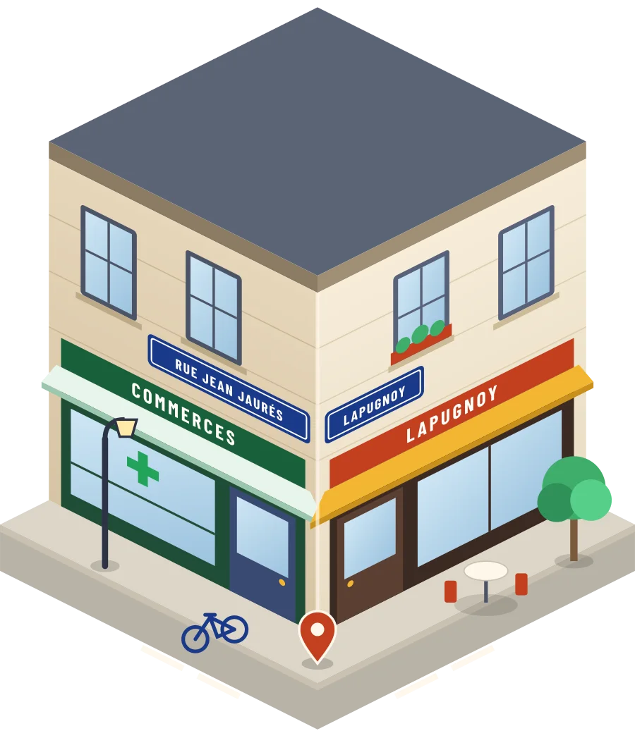 Illustration d'un coin de rue à Lapugnoy, avec la plaque « rue Jean Jaurés »
