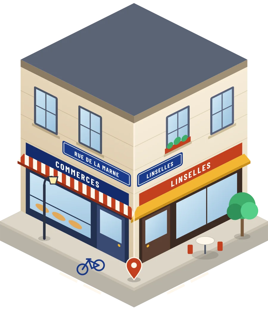 Illustration d'un coin de rue à Linselles, avec la plaque « rue de la Marne »