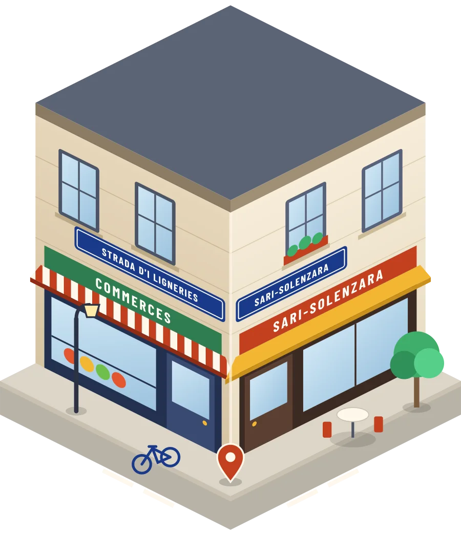 Illustration d'un coin de rue à Sari-Solenzara, avec la plaque « strada d'i Ligneries »