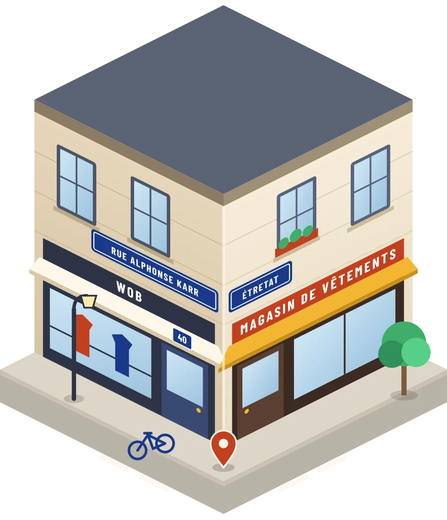 WoB, magasin de vêtements rue Alphonse Karr à Étretat (illustration)