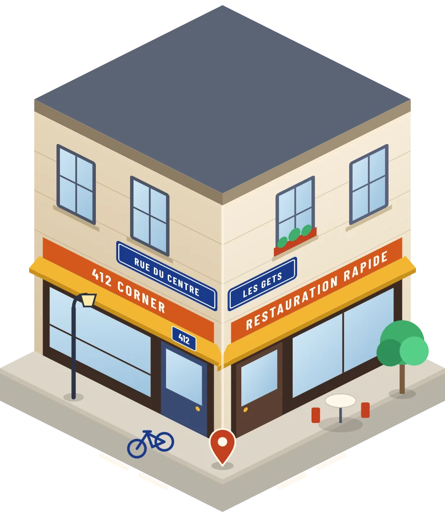 412 Corner, restauration rapide rue du centre aux Gets (illustration)