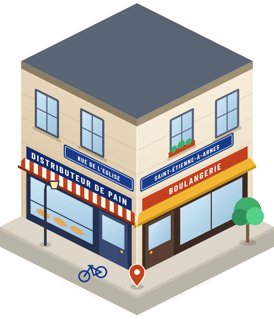 Distributeur de Pain, boulangerie rue de l’Eglise à Saint-Étienne-à-Arnes (illustration)